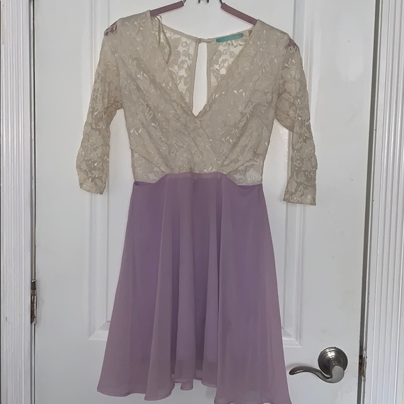 Cream Lace & Pink/Purple Dress with Side Cut Outs
